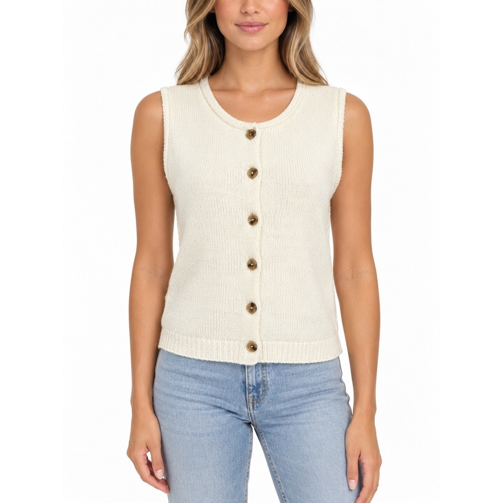 Magaschoni Womens Cream Cotton Knit Button Front Sweater Vest Size Large